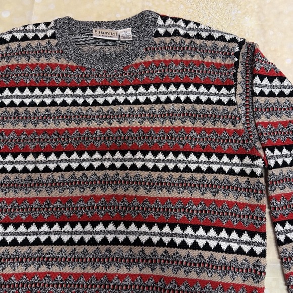 100% Pure Other - Vintage 100% Cotton Striped Sweater Sz Large Essential Elements Brand Geometric